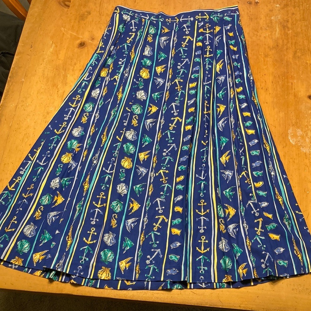 Pendleton Vintage Nautical Novelty Print Rayon Pleated Midi Skirt Grandmacore 16 - Picture 2 of 8